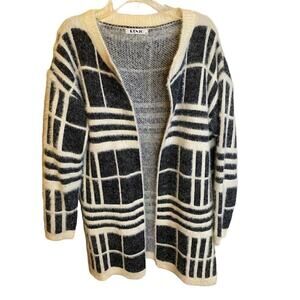 Renjo Gray White Print Soft Wool Blend Duster Sweater Size Medium‎